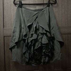 Black Silk Floral Ruffle Skirt